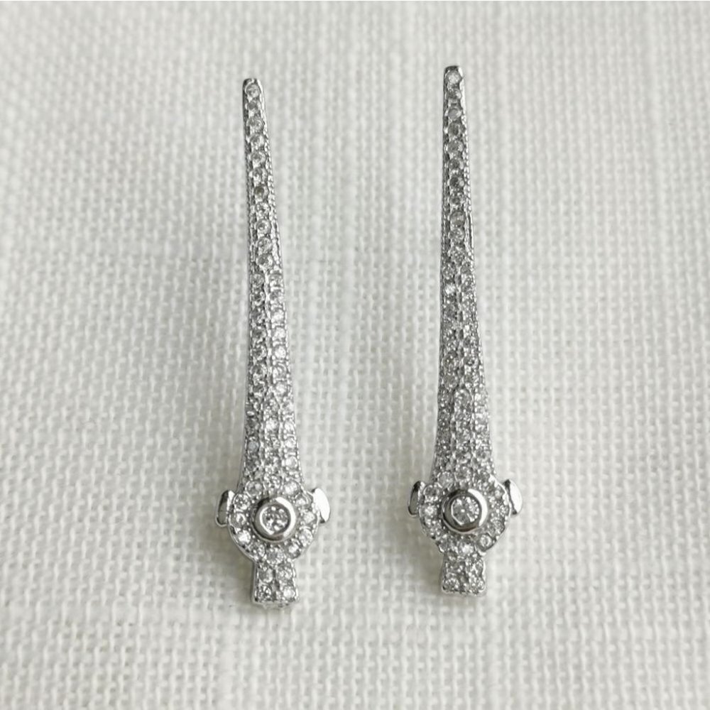ART DECO sterling silver cz long  earrings 🆕